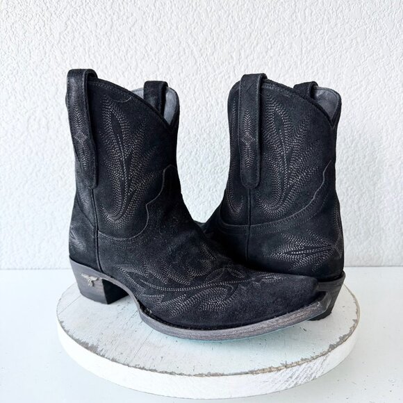 Lane LEXINGTON Womens Cowboy Bootie 8 Black Suede Western Cowgirl Short Boots - Picture 11 of 11